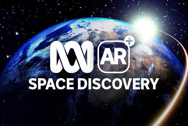 Promotion for ABC AR Space Discovery app over picture of earth.