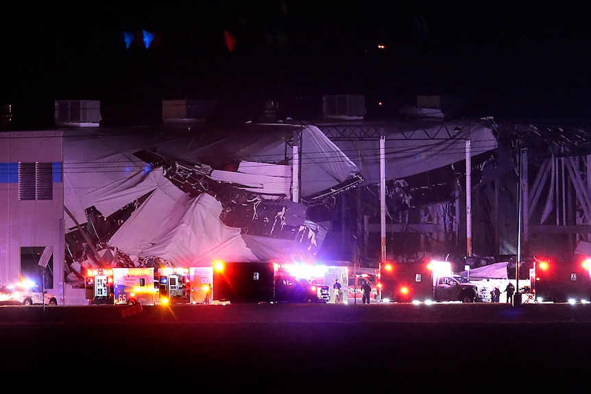 The roof of a warehouse collapsed