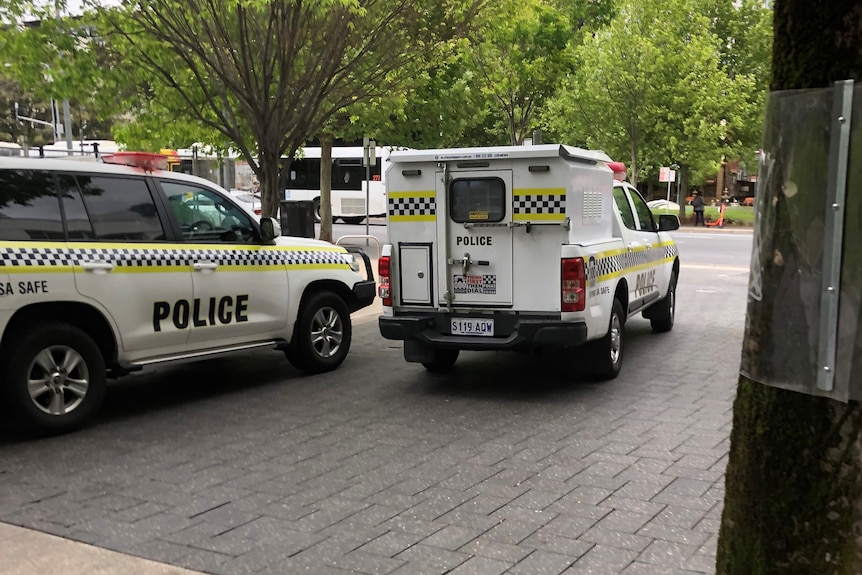 Two police vehicles on a paved street