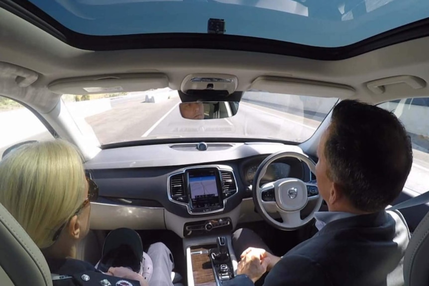 The view from inside a Volvo driverless car on its trial on Adelaide's Southern Expressway