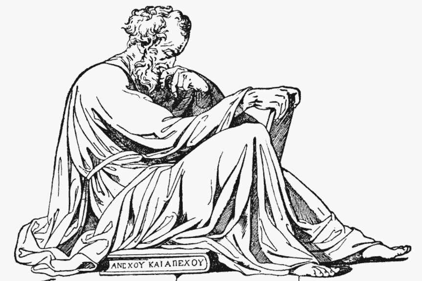 Black and white painting of Epictetus, the slave by artist Giuseppe Rossi.