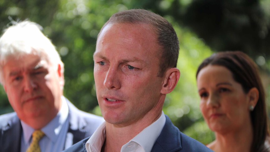 Darren Lockyer speaking to the media