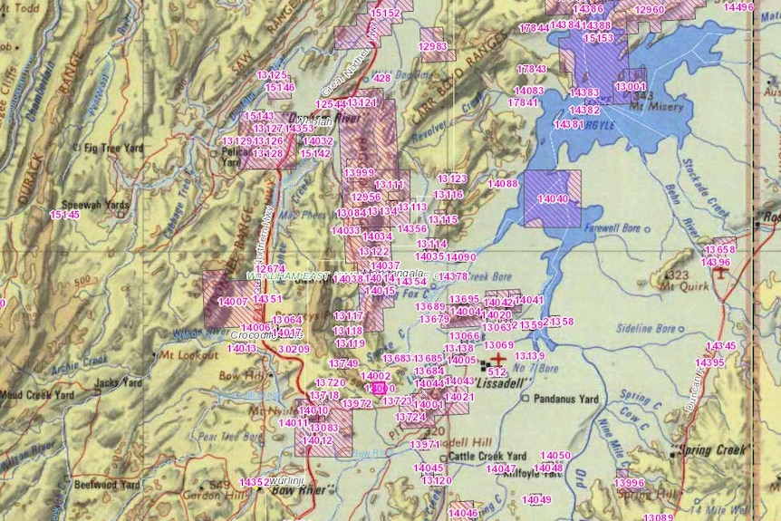 A map showing many red marked sites.