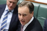 Greg Hunt grips the despatch box during Question Time. Attorney-General Christian Porter is in the background.