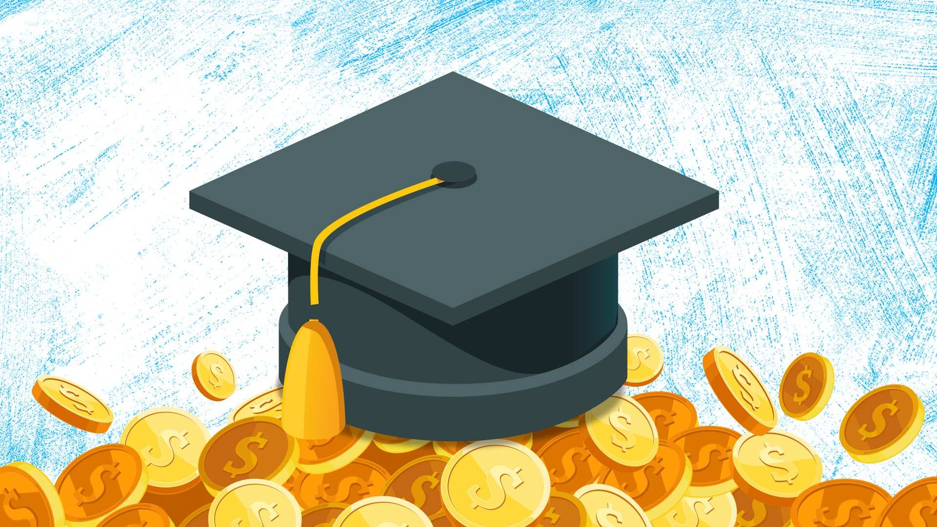 Mortar board sitting on a pile of money