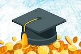 Mortar board sitting on a pile of money