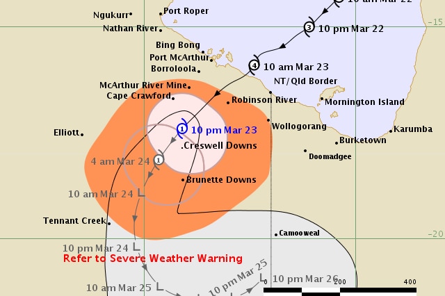 A track map showing Cyclone Trevor hitting the coast.