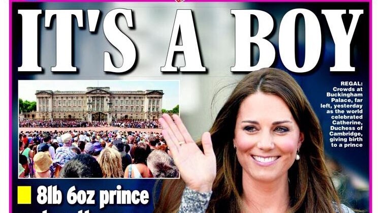 Front page of the Daily Express announcing the birth of a son to Prince William and Catherine.