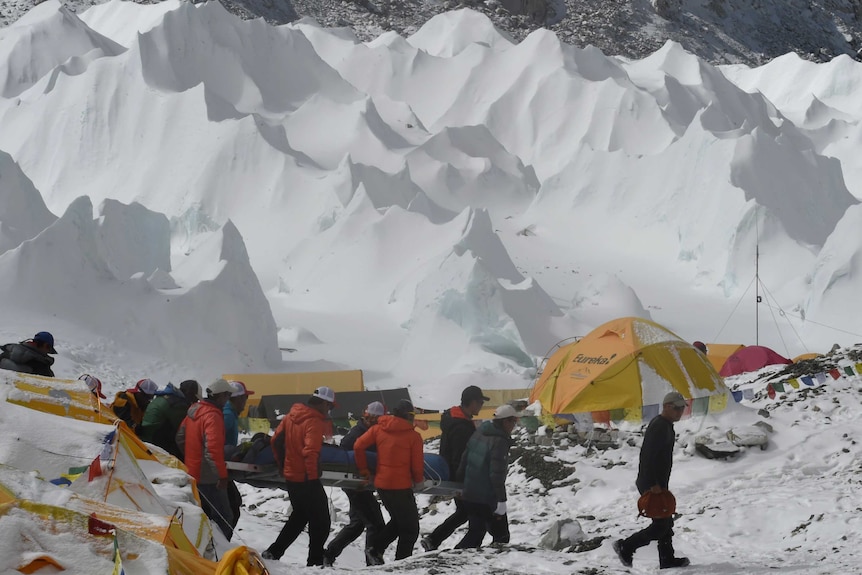 Rescue efforts at Mt Everest base camp in Nepal