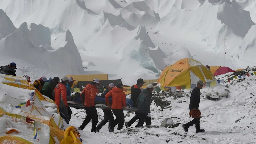 Rescue efforts at Mt Everest base camp in Nepal