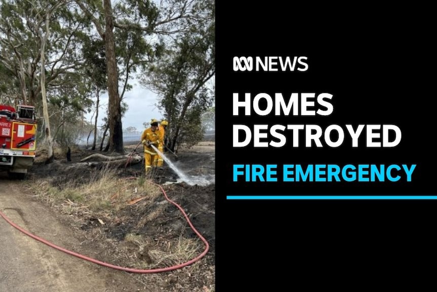 Homes Destroyed, Fire Emergency: Firefighters hose burnt out fireground