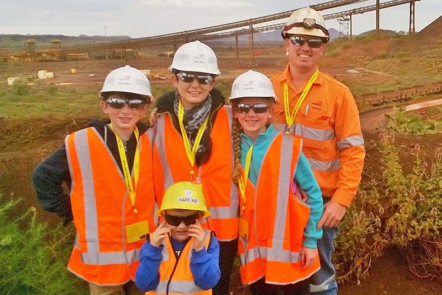 Robina Haines with her late husband and children on a mine site in Western Australia.