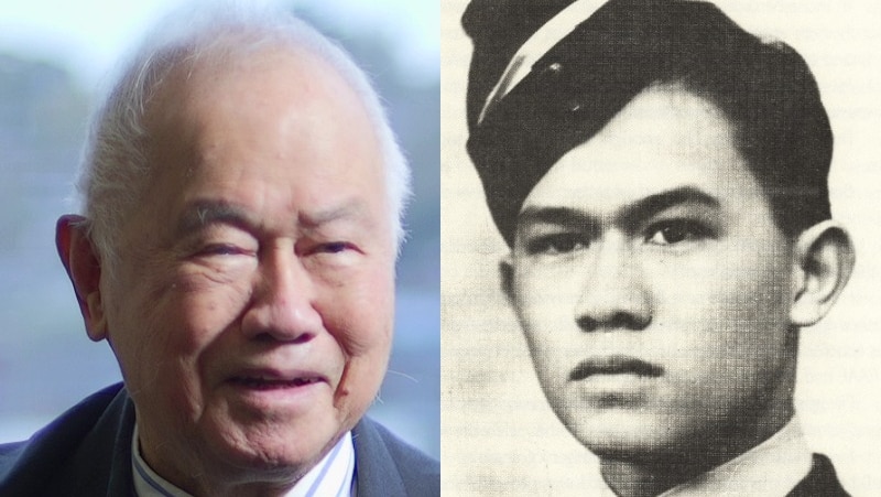 A composite image of Wellington Lee, from April 2019 on the left, and as a young man World War II on the right.
