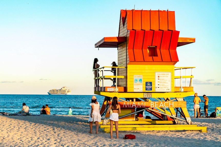 A lifeguard tower on Miami Beach.