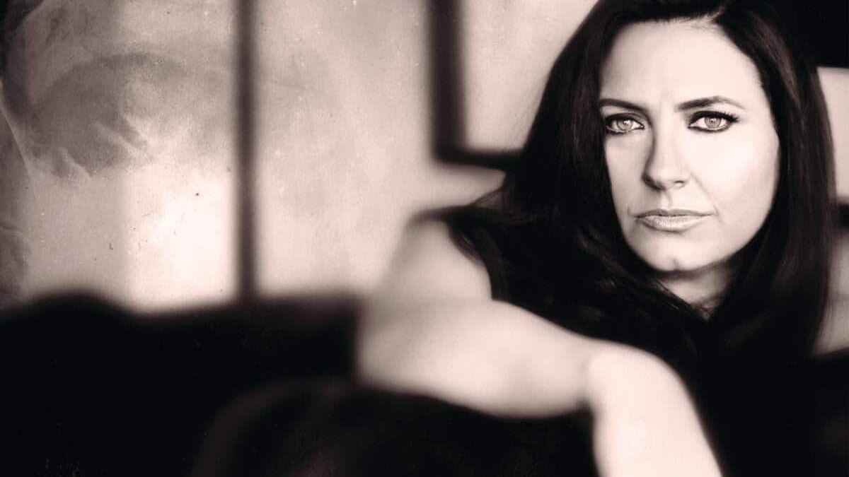 A monochrome photo of singer Michelle Lordi