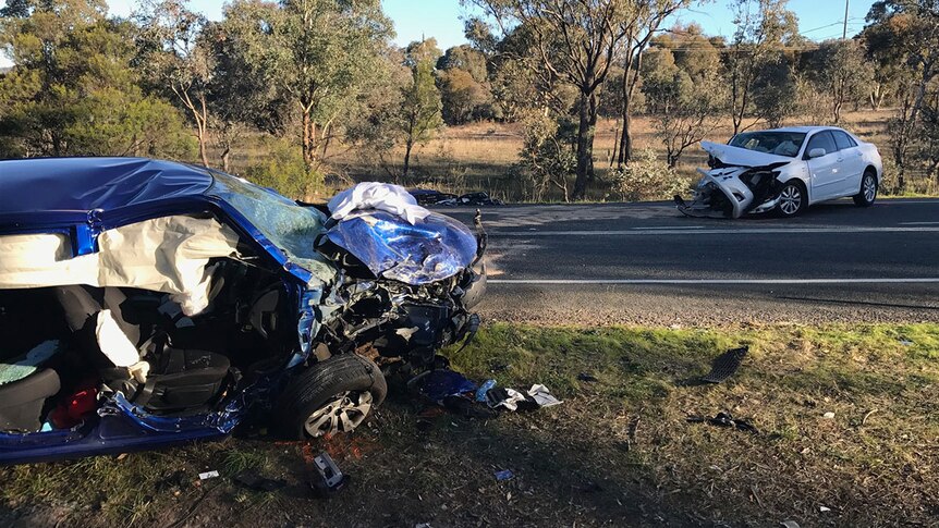 Two cars were destroyed in the fatal collision on Long Gully Road in Isaacs.