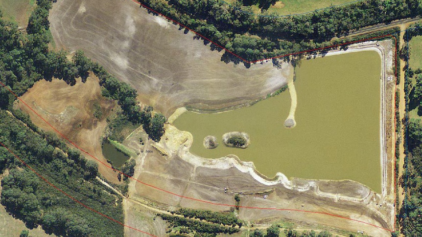 Aerial view of Steve Birkbeck's dam