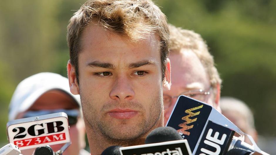 Brett Stewart faces the media after being acquitted of sexual assault charges.