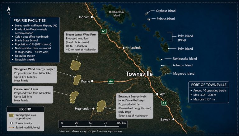 A map of North Queensland with detailed descriptions of renewables projects planned