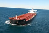 Ship carrying iron ore off the West Australian coast