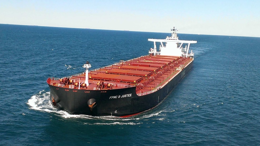 Ship carrying iron ore off the West Australian coast, May 2014.