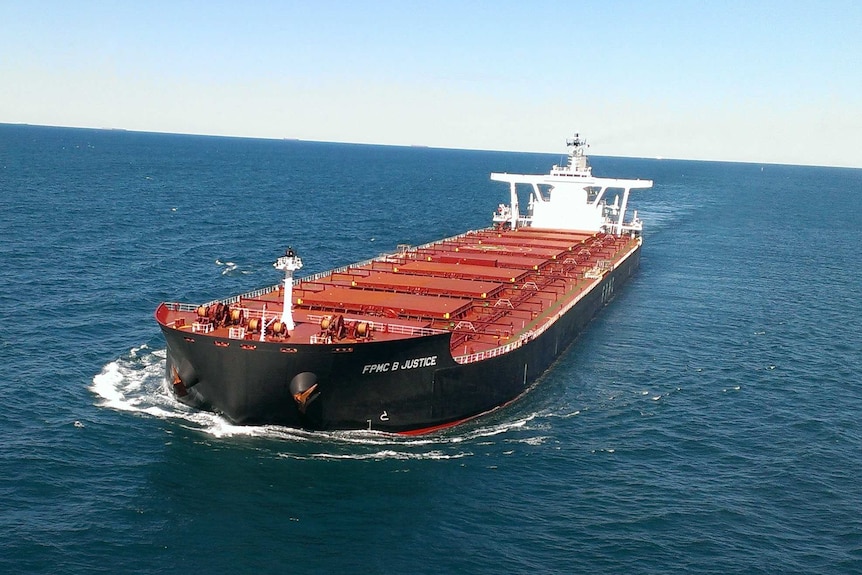 Ship carrying iron ore off the West Australian coast, May 2014.
