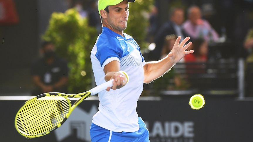 Aleksandar Vukic hitting at the Adelaide Open