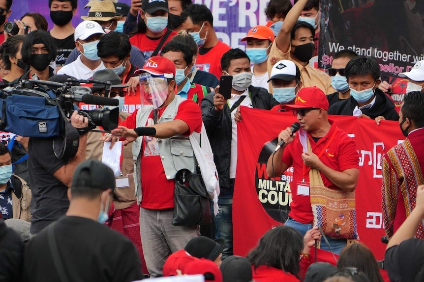 Kyaw Soemoe speaking at a rally.jpg