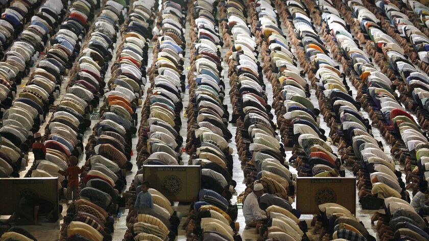 Muslims attend prayers on the eve of the first day of the Islamic fasting month of Ramadan