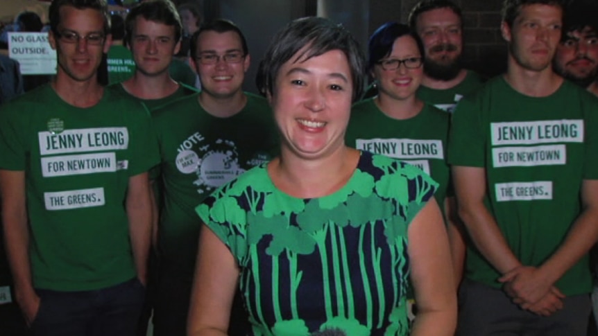 Greens MP Jenny Leong with supporters on election night