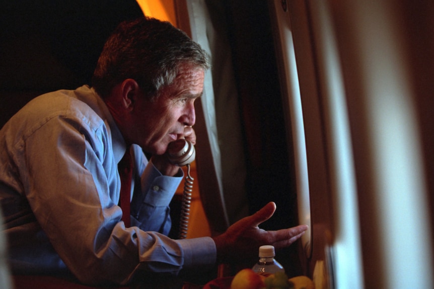 George W Bush on the phone in Air Force One on 9/11