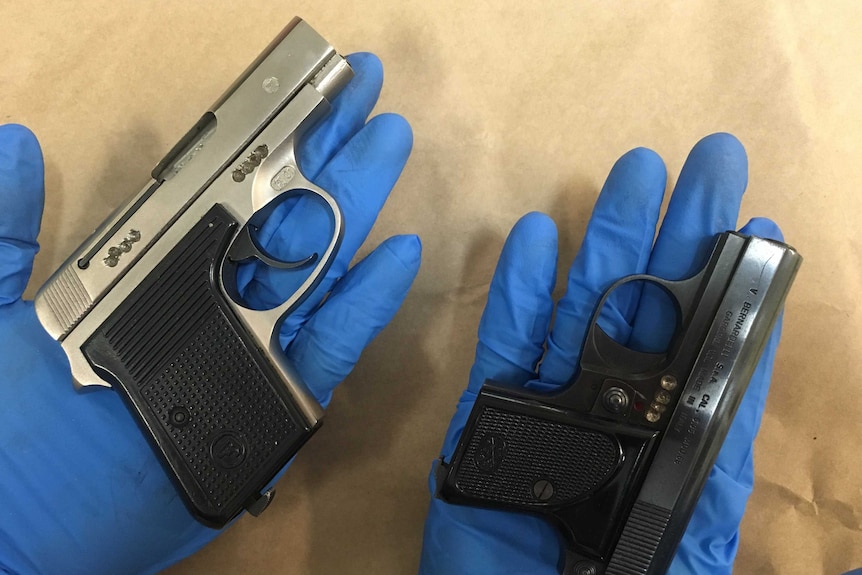 Two high-powered handguns seized in mid-west WA drug raids.