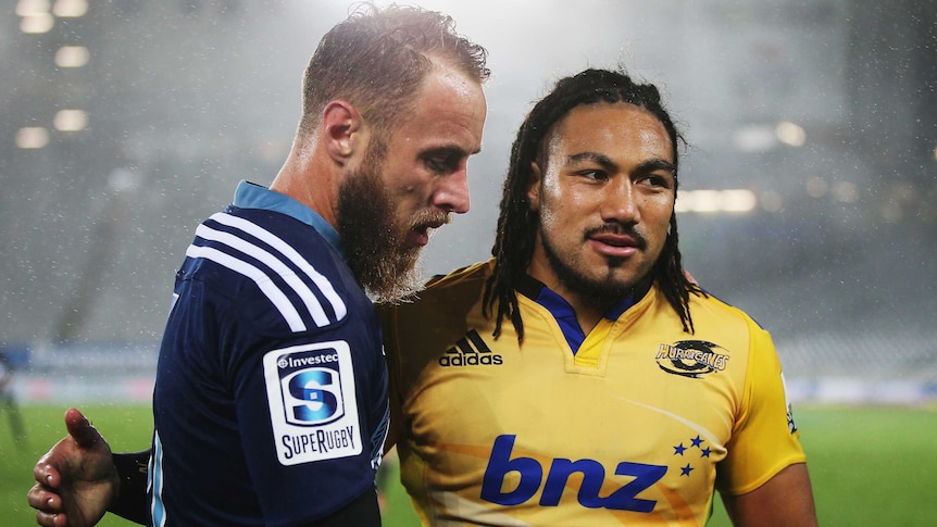Well done ... Jimmy Cowan (L) congratulates Ma'a Nonu after the Hurricanes' win