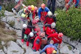 Johann Westhauser is carried out of the Riesending cave complex in southern Germany.