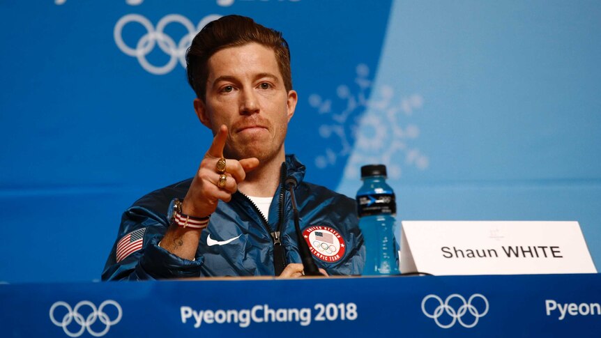 Shaun White answers a question at a Winter Olympics press conference