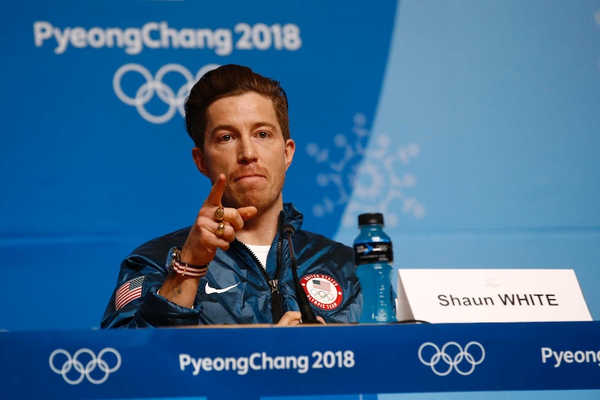 Shaun White answers a question at a Winter Olympics press conference