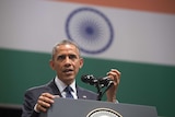 US President Barack Obama discussing US - Indian relations at a townhall event in New Delhi