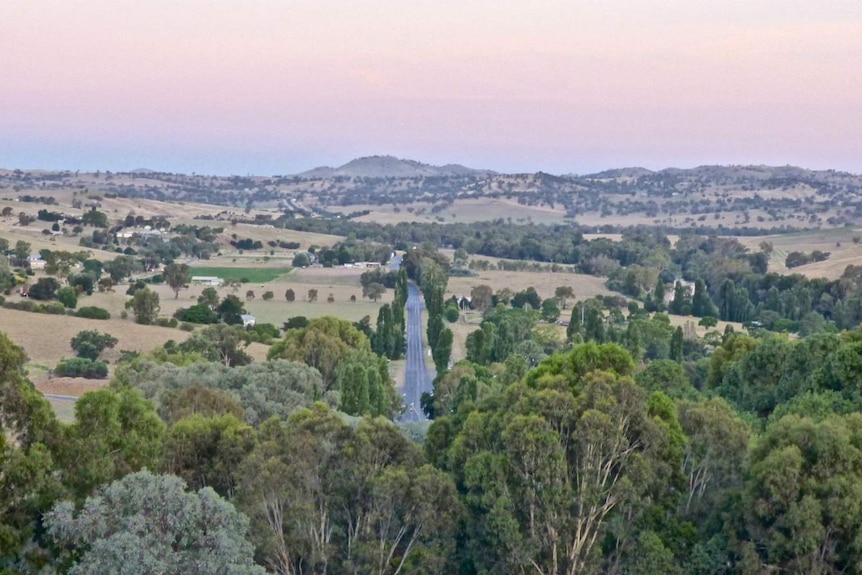 A view of the highway at sunset near Jugiong, NSW.