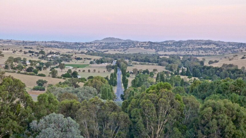 A view of the highway at sunset near Jugiong, NSW.