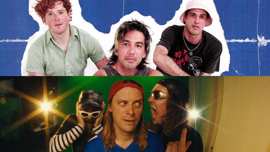 Two images split horizontally show the members of Dune Rats and FIDLAR
