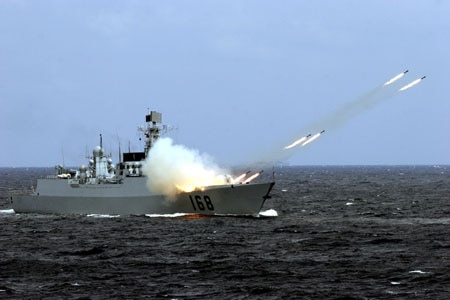 Chinese warship fires missiles during a China-Russia joint military exercise [File photo]