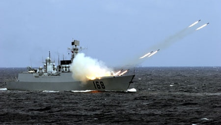 Chinese warship fires missiles
