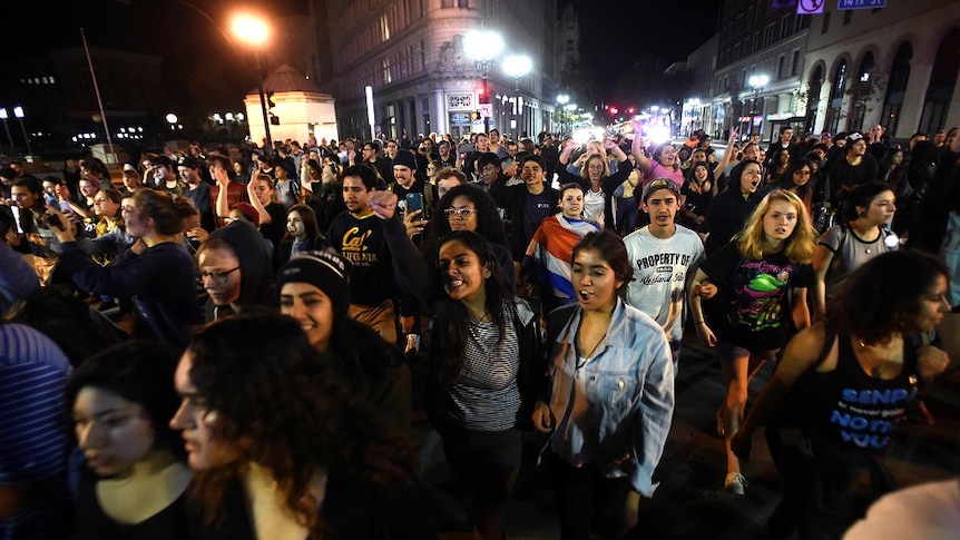 Protesters against president-elect Donald Trump march peacefully through Oakland, California, U.S