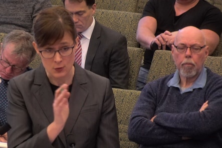 Rowena Orr QC with hand raised as she questions a witness at the banking royal commission on September 20, 2018.