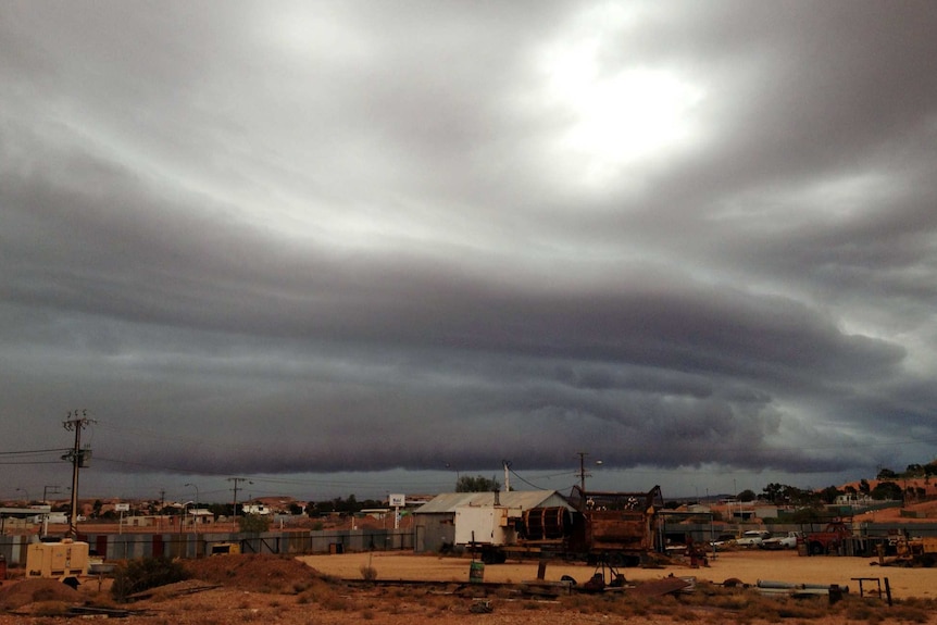 Clouds darken sky in town of Coober Pedy