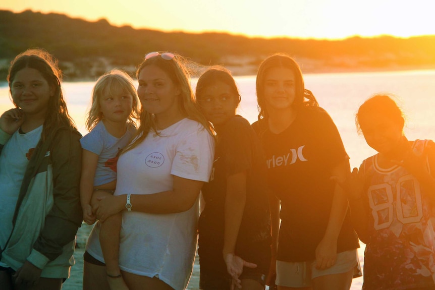 Young girls pictured at sunset at Shark Bay