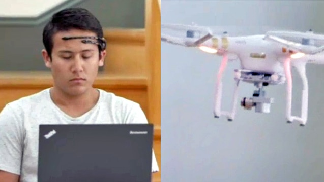 A person controls a drone with their mind at the University of Florida.