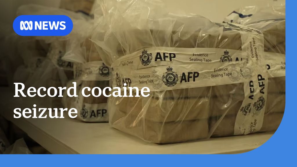 Record cocaine seizure: Blocks wrapped in brown paper, bundled in plastic sheeting with AFP tape around it.