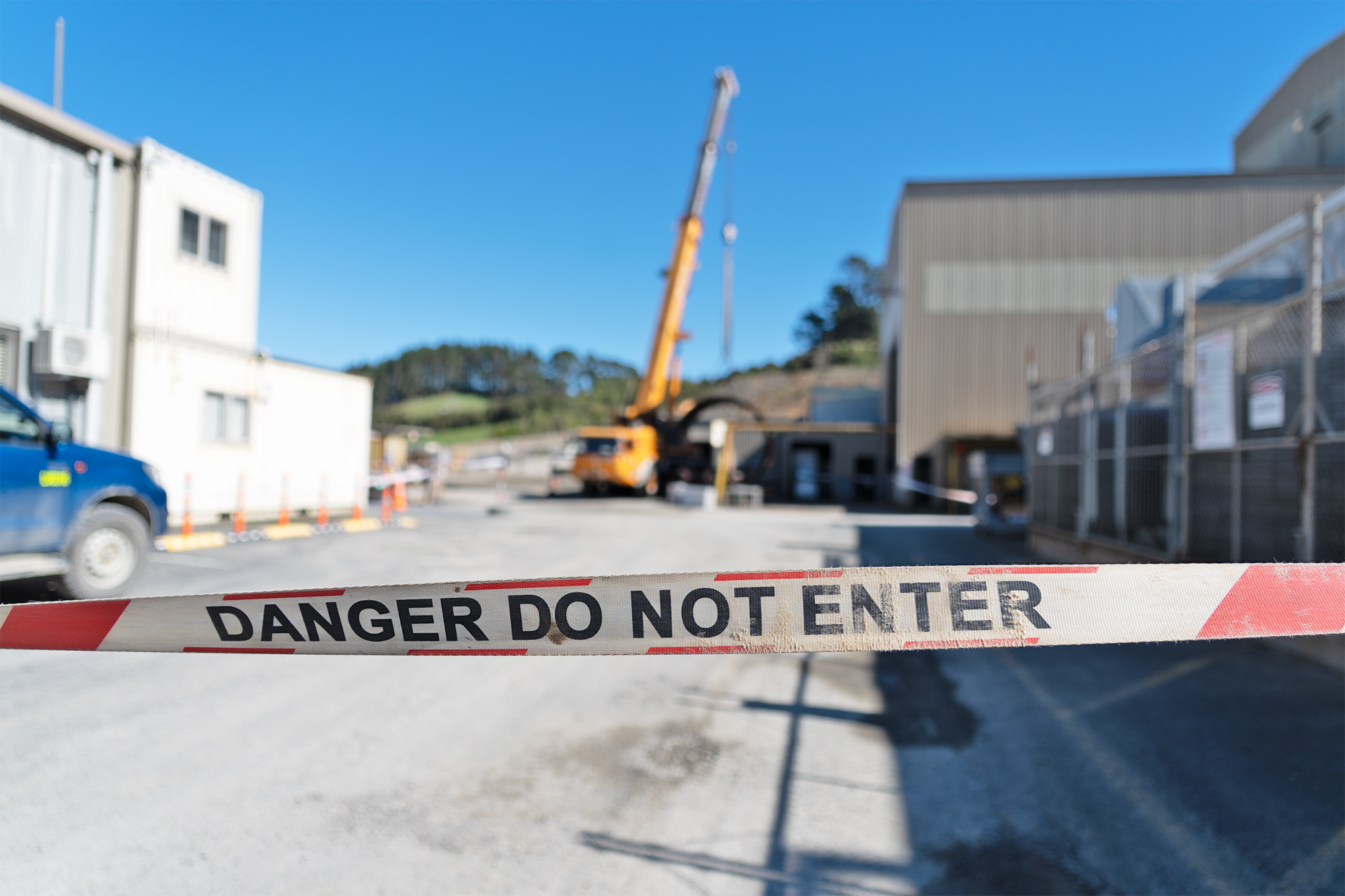 A strip of tape that says "do not enter".