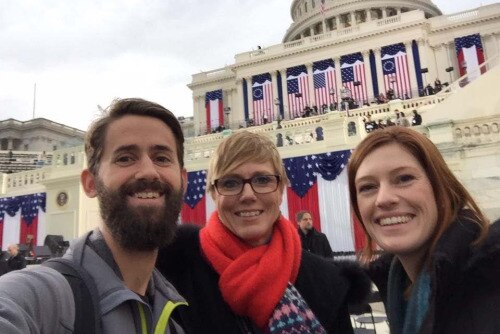 Cameraman Brad Fulton, Zoe Daniel and producer Brooke Wylie at the Capitol building on inauguration day.